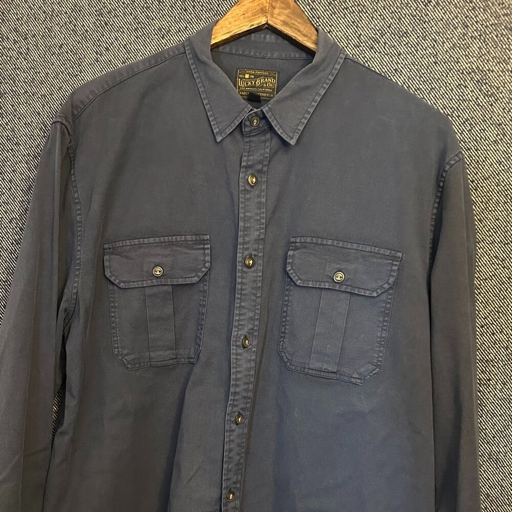 Lucky Brand XL Saturday Stretch Button‑Up – Dark Blue Workwear Shirt